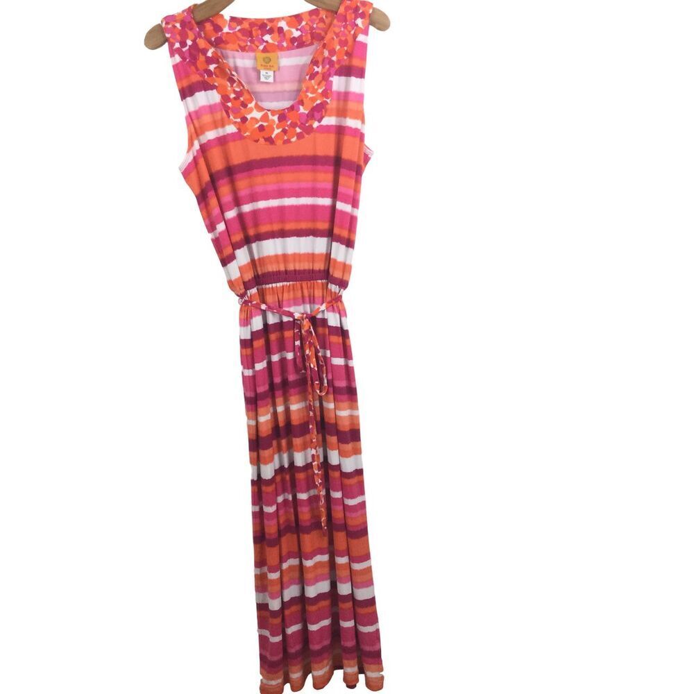 Ruby Rd. Womens Sleeveless Striped U-Neck Maxi Dress Pink Orange Plus Size 1X